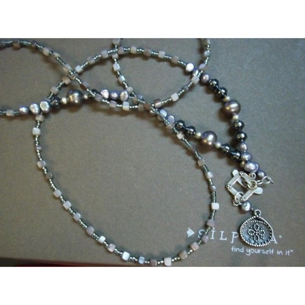 SILPADA N1784 Sterling Silver Pearl Hematite Shell Toggle Clasp Necklace RETIRED